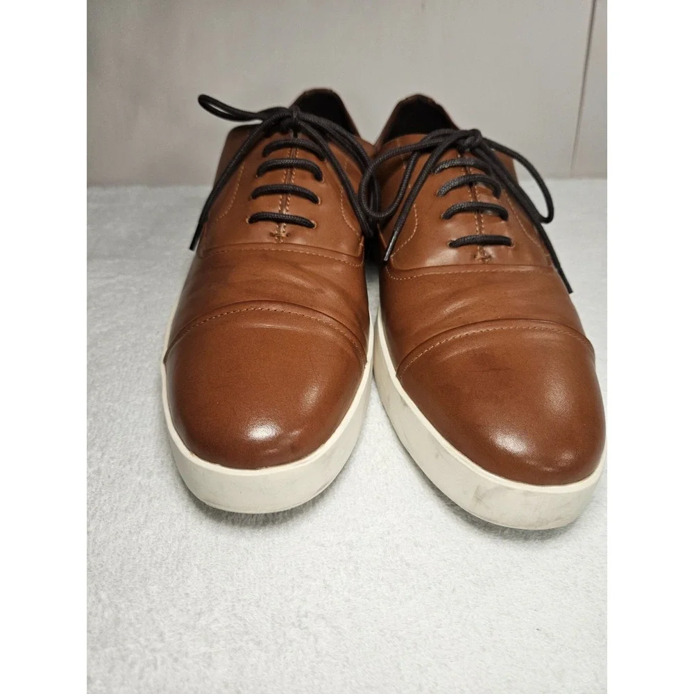 Calvin Klein Men's SZ 11 Elijah Oxford Lace Up Cognac Brown Leather Dress Shoes